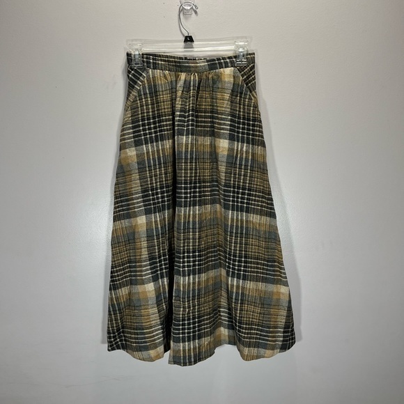 Vintage Handmade Women’s Cottagecore Style Black Yellow Plaid Midi Skirt - Picture 5 of 12